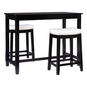 Linon Claridge 3 Pce Counter Dining Set White Faux Leather Seats in Black Wood