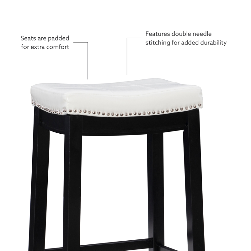 Linon Claridge 3 Pce Counter Dining Set White Faux Leather Seats in Black Wood