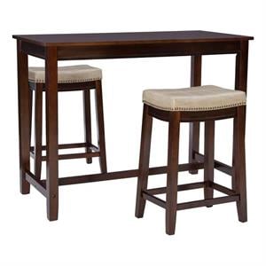 Linon Claridge Wood 3 Piece Counter Dining Set Beige Faux Leather Seats in Brown