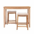 Linon Claridge Three Piece Counter Dining Set Padded Seats in Natural Brown Wood