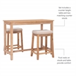 Linon Claridge Three Piece Counter Dining Set Padded Seats in Natural Brown Wood
