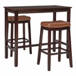 Linon Claridge Wood 3 Pce Bar Dining Set Cognac Faux Leather Seats in Brown