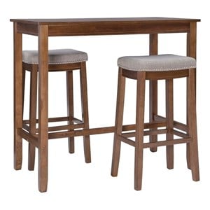 Linon Claridge Wood Three Piece Bar Dining Set Padded Seats in Rustic Brown