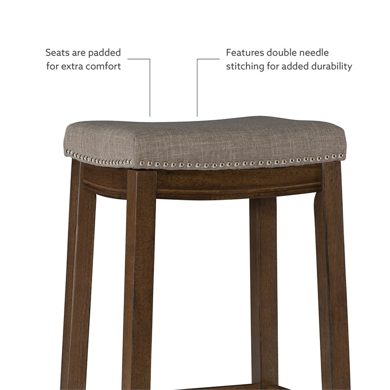 Linon Claridge Wood Three Piece Bar Dining Set Padded Seats in Rustic Brown