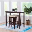 Linon Claridge Wood 3 Pce Bar Dining Set Natural Color Padded Seats in Walnut