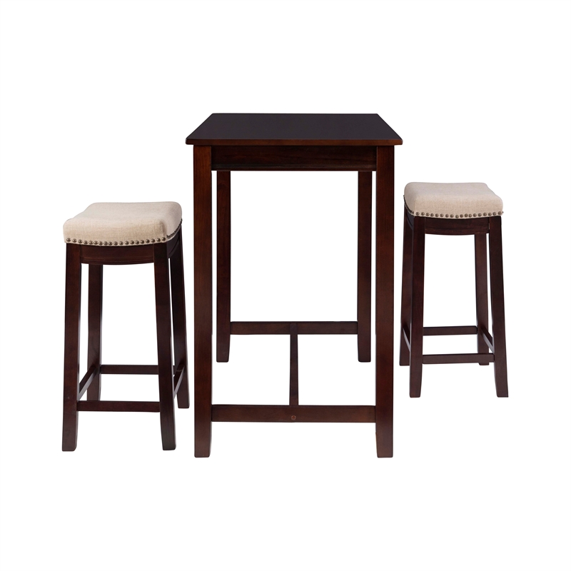 Linon Claridge Wood Three Piece Counter Dining Set Padded Seats in Walnut Finish