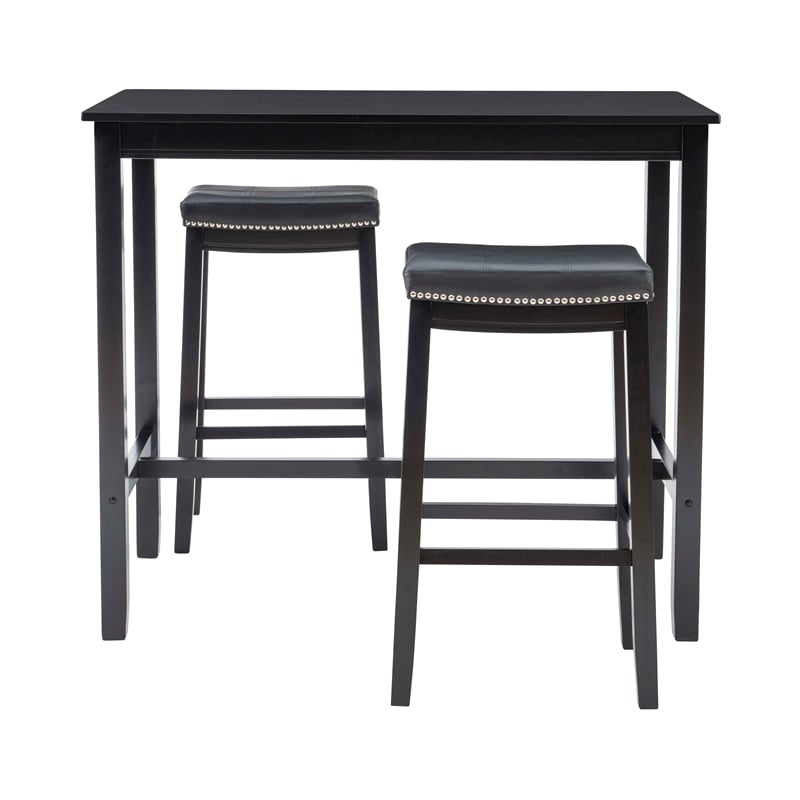 Linon Claridge Three Piece Bar Dining Set Faux Leather Seats in Black Wood