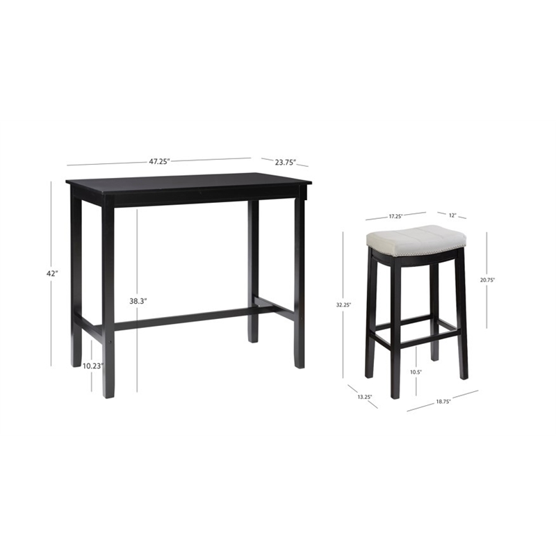 Linon Claridge Three Piece Bar Dining Set Gray Faux Leather Seats in Black Wood