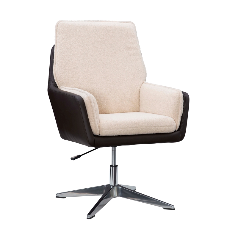 Linon Vivian Metal Adjustable Swivel Chair in Natural Sherpa/Brown Faux Leather