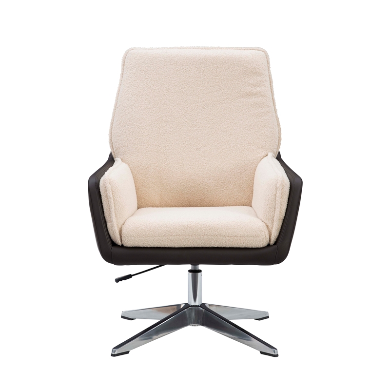 Linon Vivian Metal Adjustable Swivel Chair in Natural Sherpa/Brown Faux Leather