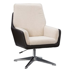 Linon Vivian Metal Adjustable Swivel Chair in Natural Sherpa/Brown Faux Leather