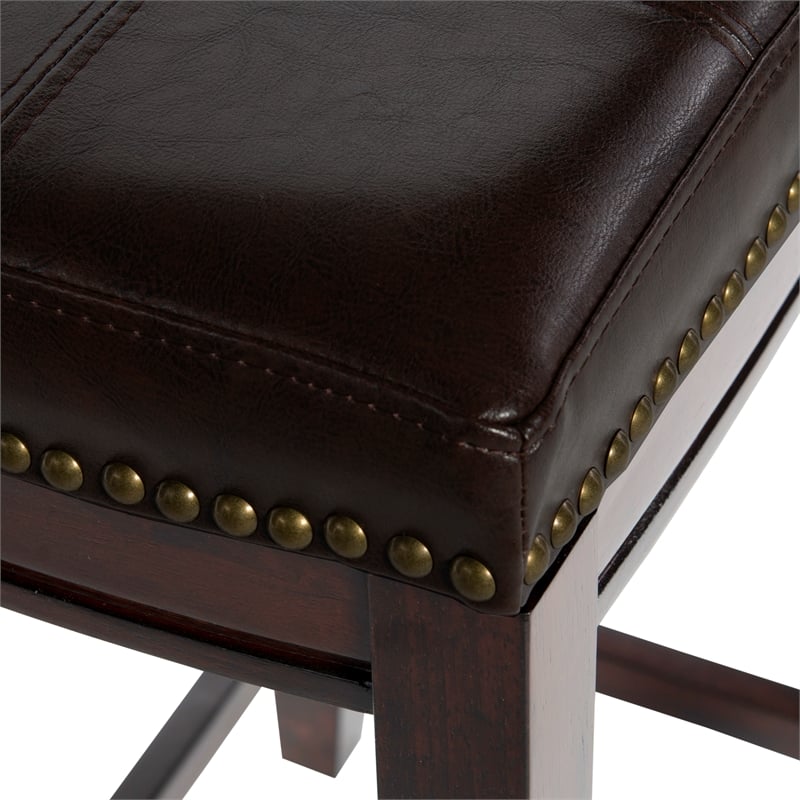 Linon Claridge Set of Two Wooden Counter Stools with Faux Leather Seats in Brown