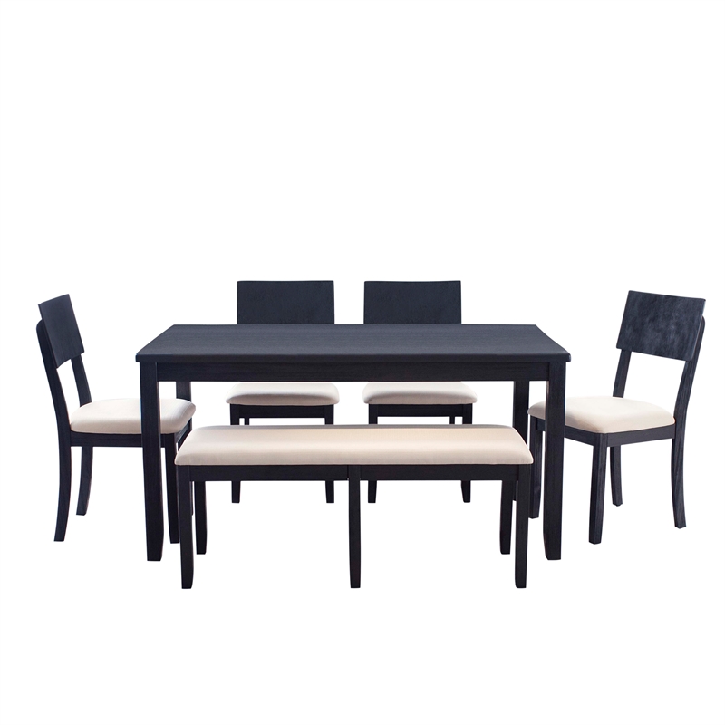 Linon Jordan Six Piece Upholstered Dining Set in Rustic Charcoal Gray Wood