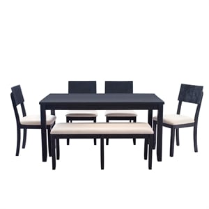 Linon Jordan Six Piece Upholstered Dining Set in Rustic Charcoal Gray Wood