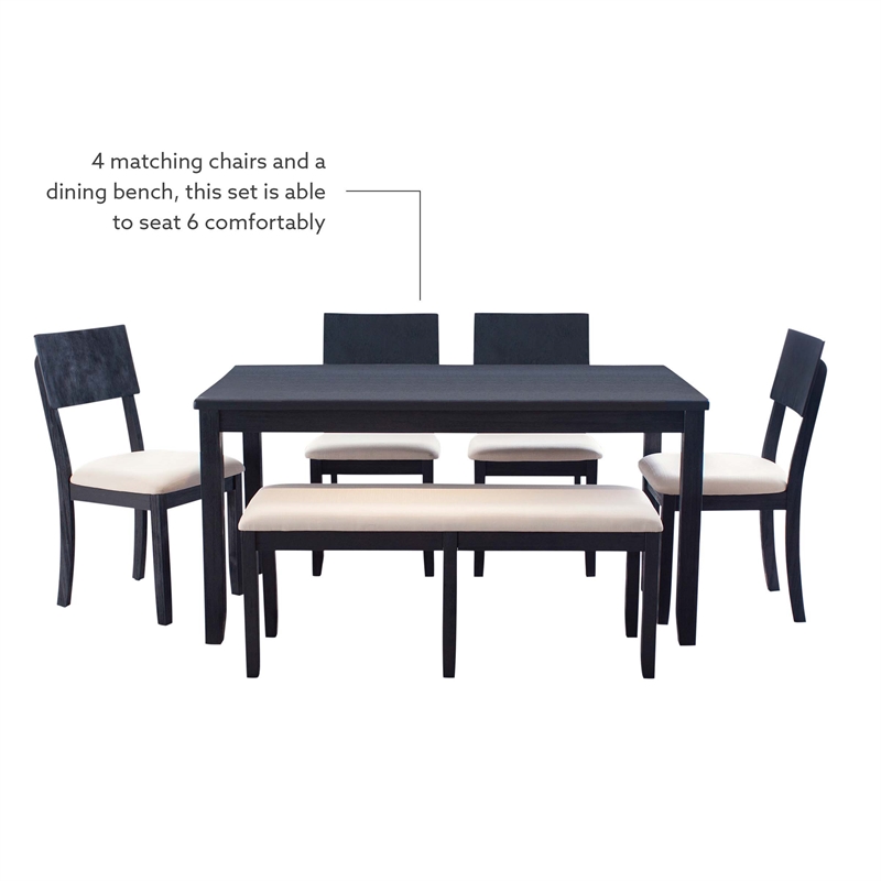 Linon Jordan Six Piece Upholstered Dining Set in Rustic Charcoal Gray Wood