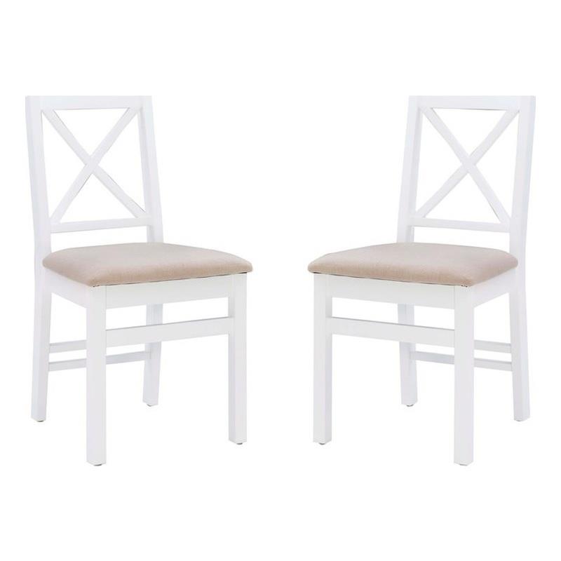 Linon Ervin Wood X-Back Set of 2 Dining Chairs Beige Padded Seat in White Finish