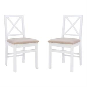 Linon Ervin Wood X-Back Set of 2 Dining Chairs Beige Padded Seat in White Finish