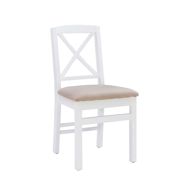 Linon Ervin Wood X-Back Set of 2 Dining Chairs Beige Padded Seat in White Finish