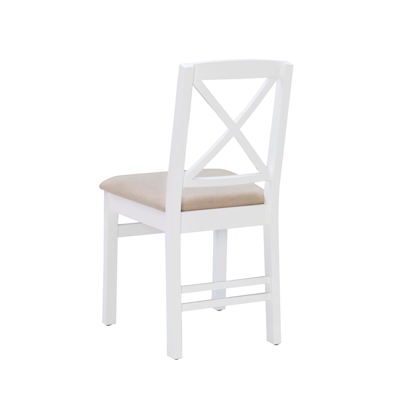 Linon Ervin Wood X-Back Set of 2 Dining Chairs Beige Padded Seat in White Finish