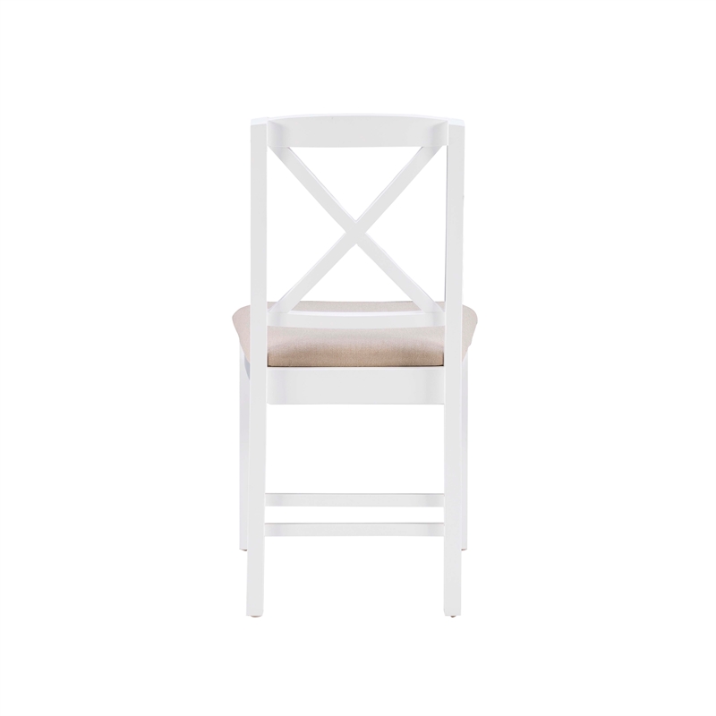 Linon Ervin Wood X-Back Set of 2 Dining Chairs Beige Padded Seat in White Finish