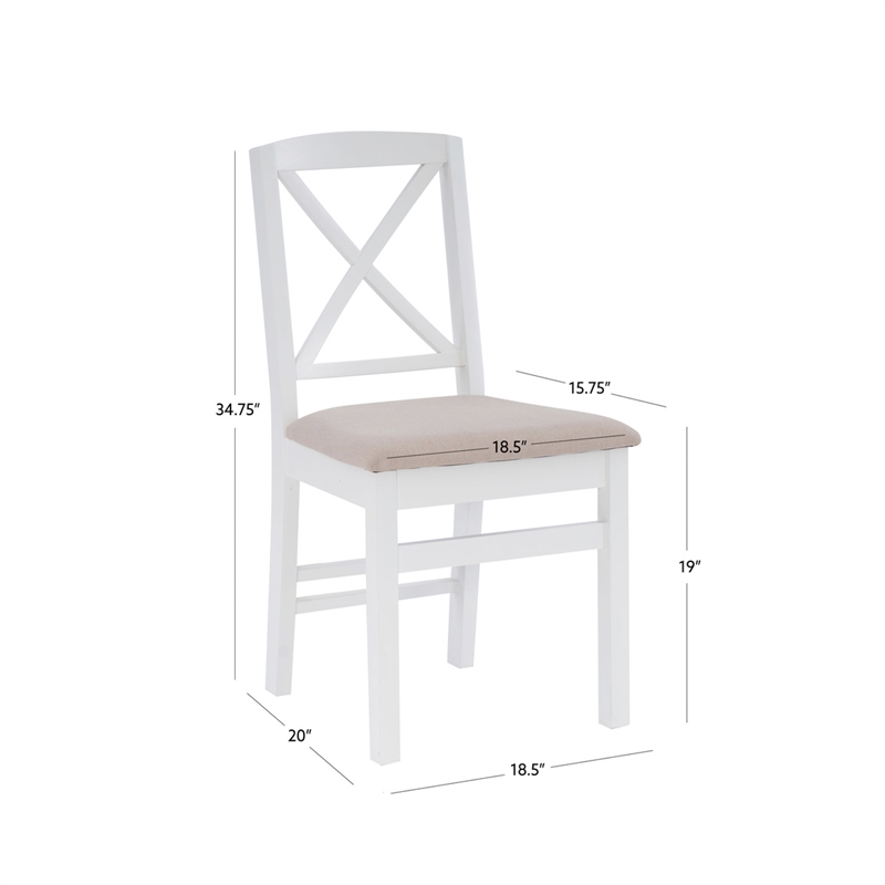 Linon Ervin Wood X-Back Set of 2 Dining Chairs Beige Padded Seat in White Finish