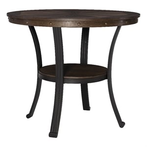 Linon Franklin Counter Height Table Metal Legs Wood Top & Shelf in Umber Brown