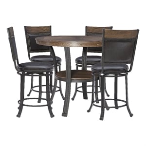 Linon Franklin Wood/Steel 5 Pce Faux Leather Counter Height Dining Set in Brown