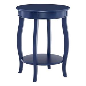 Linon Wren 18.5&quot Round Accent Side Table with Shelf in Navy Blue Painted Wood