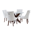 Linon Hale 5 Pce Dining Set Natural Fabric Chairs Glass Top in Espresso Wood