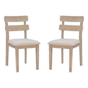 Linon Miles Wood Set of 2 Upholstered Ladder Back Dining Chairs in Natural Brown