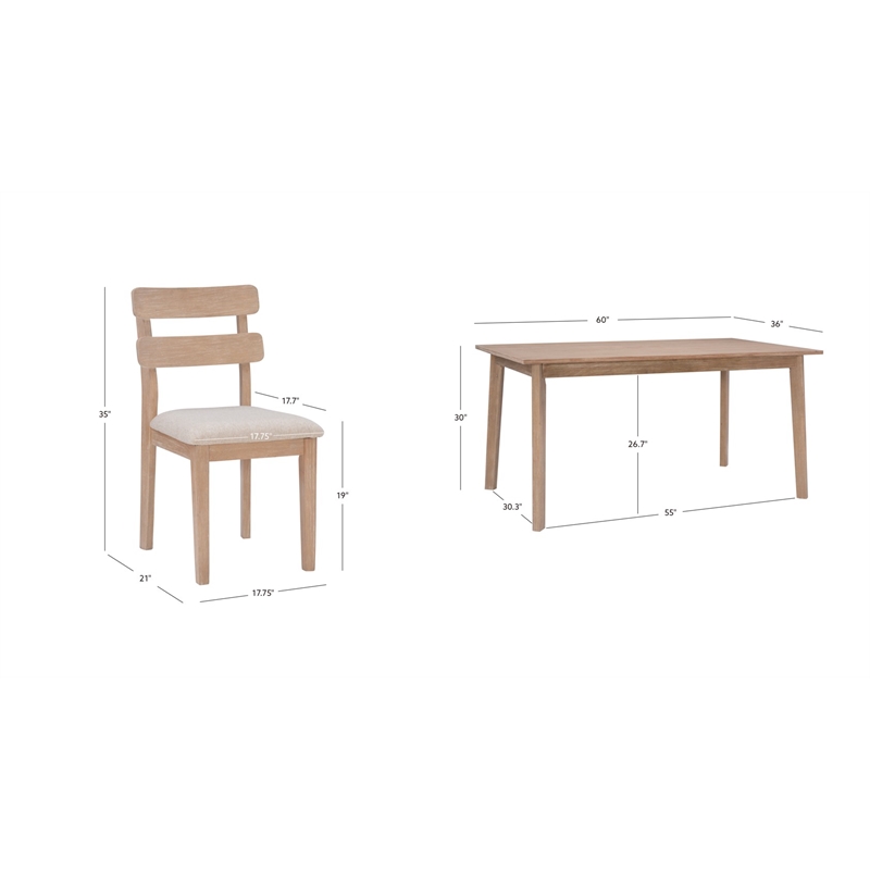 Linon Miles Five Piece Upholstered Dining Set in Rustic Natural Wood Finish