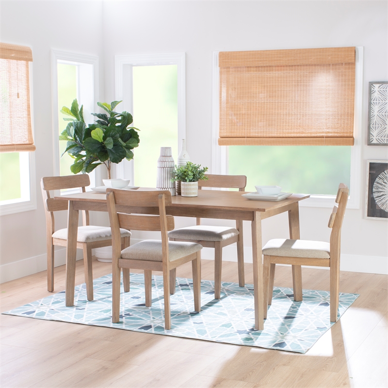 Linon Miles Five Piece Upholstered Dining Set in Rustic Natural Wood Finish