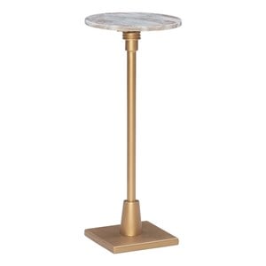 Linon Gavin 10.5&quot Round Adjustable Sandy Marble Drink Table in Gold Iron