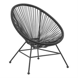 Linon Tallie Outdoor Oval Chair Handwoven Wicker Roping Steel Frame in Black