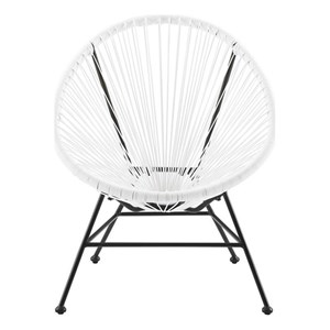 Linon Tallie Outdoor Oval Chair Handwoven Wicker Roping Steel Frame in White