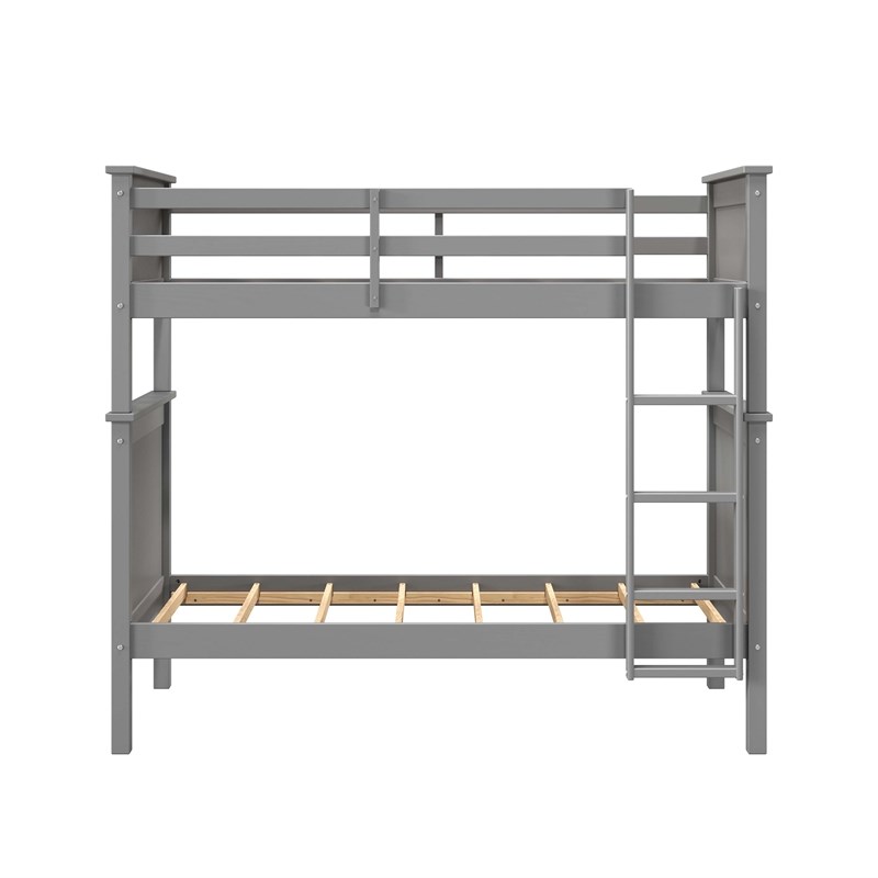 Linon Tilda Twin over Twin Bunk Bed with Top Guard Rails in Gray Solid Wood