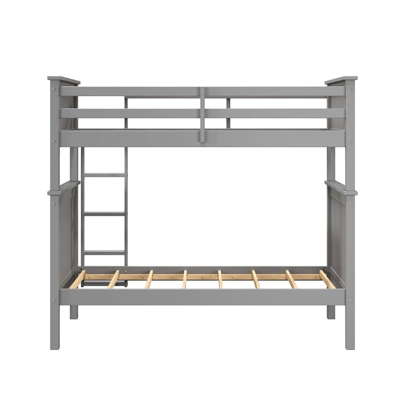 Linon Tilda Twin over Twin Bunk Bed with Top Guard Rails in Gray Solid Wood