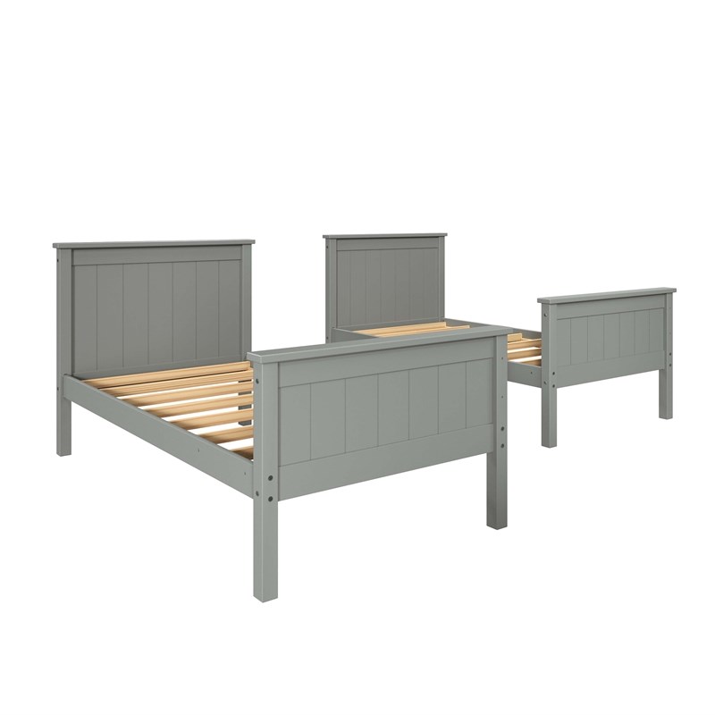 Linon Tilda Twin over Twin Bunk Bed with Top Guard Rails in Gray Solid Wood