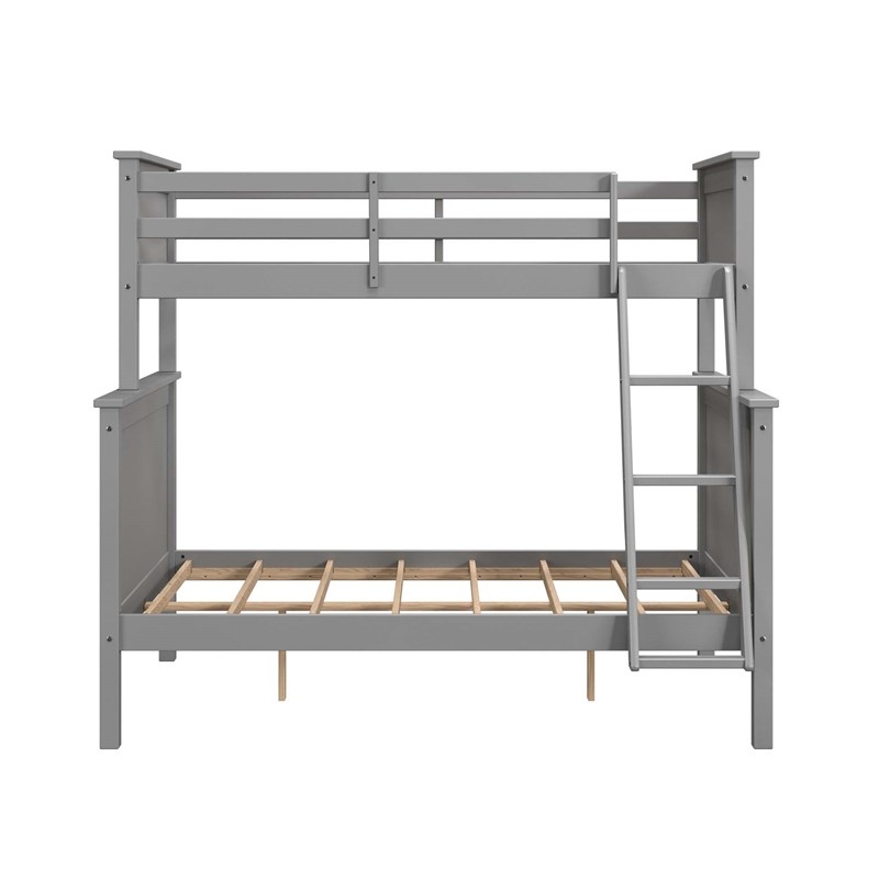Linon Tilda Twin over Full Bunk Bed with Top Guard Rails in Gray Solid Wood