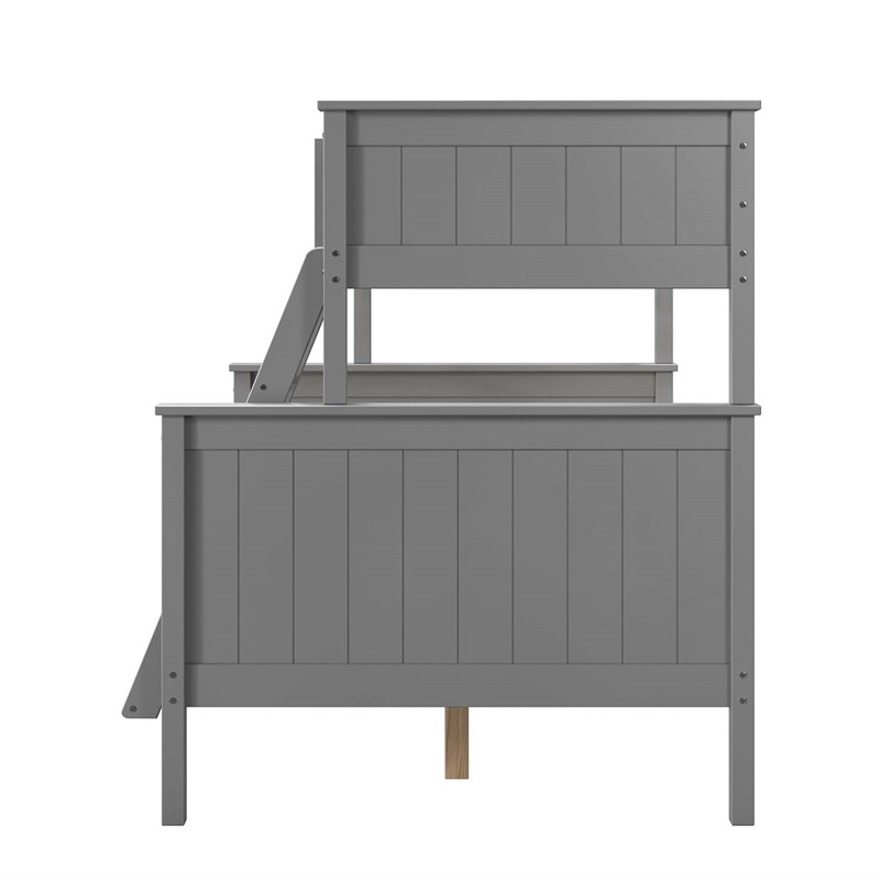 Linon Tilda Twin over Full Bunk Bed with Top Guard Rails in Gray Solid Wood
