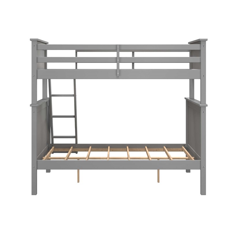 Linon Tilda Twin over Full Bunk Bed with Top Guard Rails in Gray Solid Wood