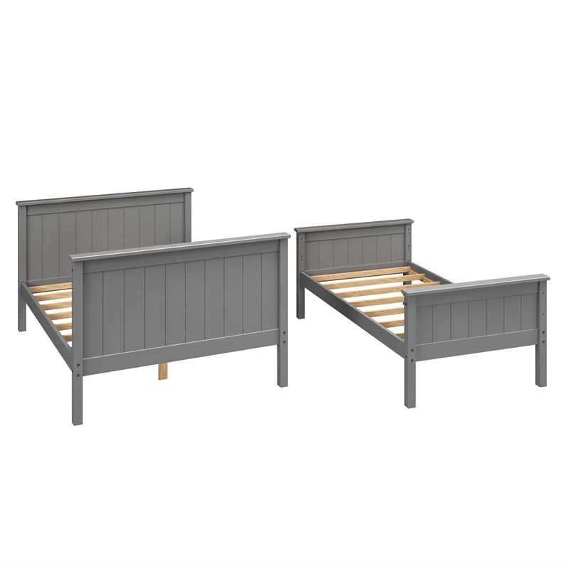 Linon Tilda Twin over Full Bunk Bed with Top Guard Rails in Gray Solid Wood