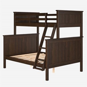 Linon Tilda Twin over Full Bunk Bed with Top Guard Rails in Walnut Wood