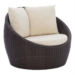 Linon Nara Outdoor Snuggle Chair Resin Wicker Weave with Cushions in Dark Brown