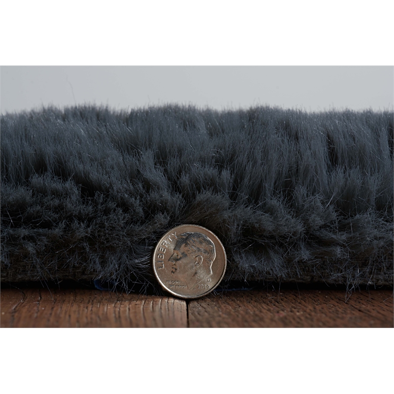 Linon Maven Faux Rabbit Polyester 3'x5' Accent Rug in Charcoal Gray