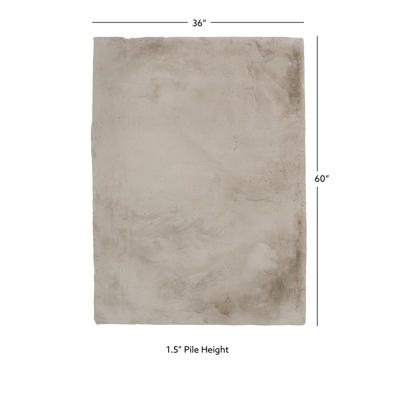 Linon Maven Faux Rabbit Polyester 5'x7' Area Rug in Pale Gray
