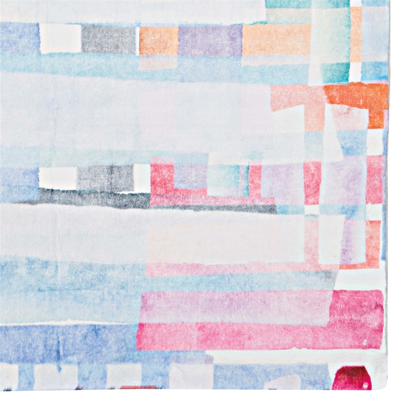 Linon Motif Printed Faux Rabbit Swatch Polyester 8'x10' Area Rug in Pink