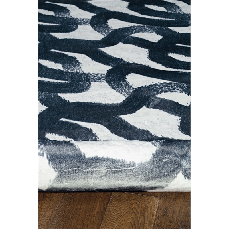 Linon Motif Printed Faux Rabbit Sketch Polyester 3'x5' Accent Rug in Black