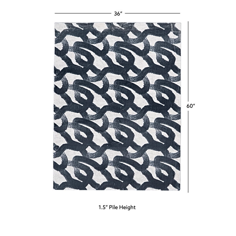 Linon Motif Printed Faux Rabbit Sketch Polyester 3'x5' Accent Rug in Black