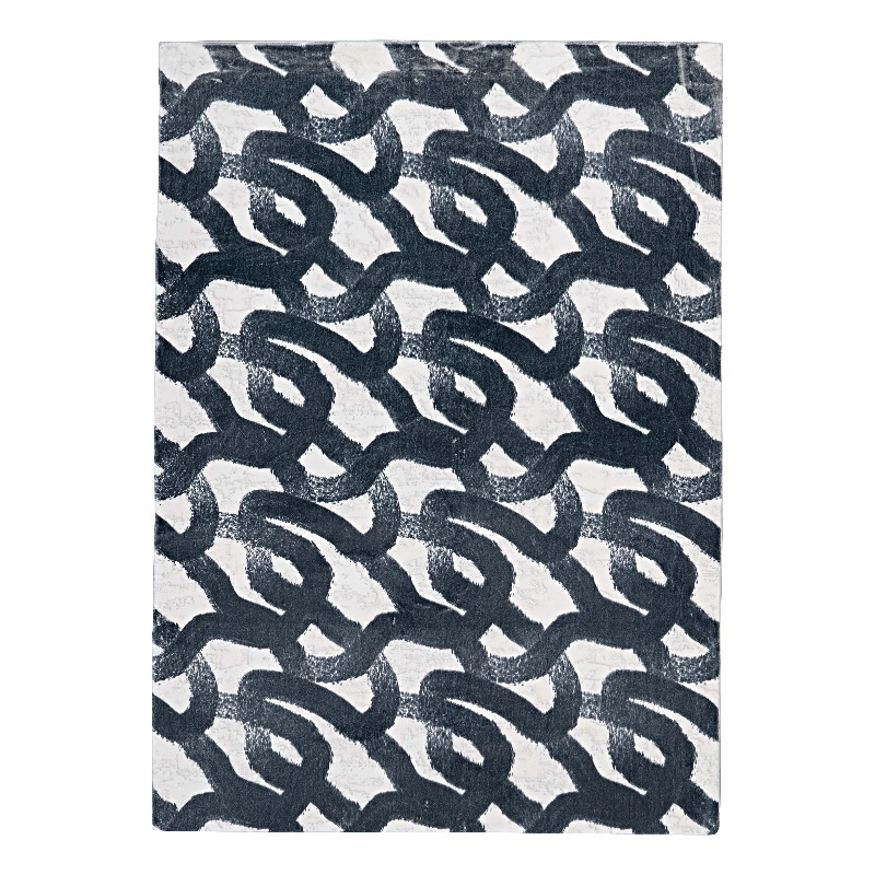 Linon Motif Printed Faux Rabbit Sketch Polyester 5'x7' Area Rug in Black